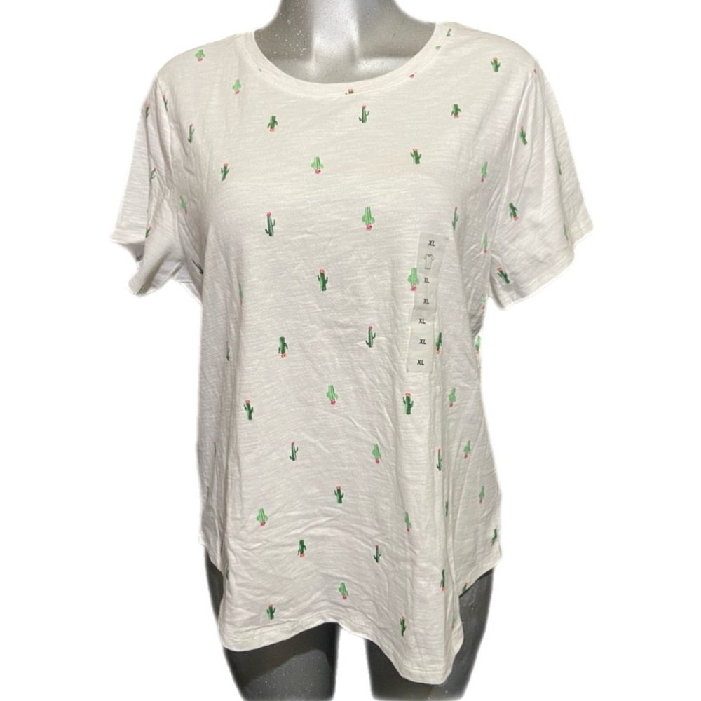 Old Navy White Cactus T-Shirt Cacti Print 100% Cotton Casual Southwestern Sz XL